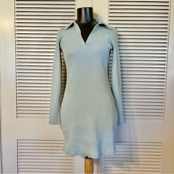 Nasty Gal Sage V Neck Collar Ribbed Dress - Picture 8 of 8